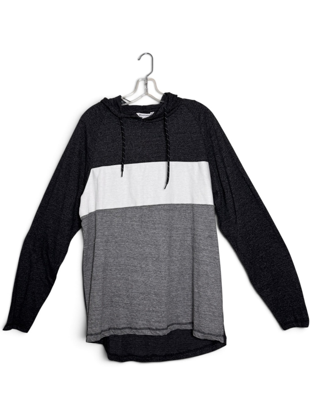 Distortion Men’s XL Colorblock Hooded Long Sleeve Shirt Gray Black NWT